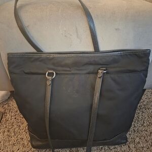 COACH TURNLOCK TOTE NYLON LEATHER STRAPS ZIP SHOULDER BAG BLACK F57903 EUC NICE